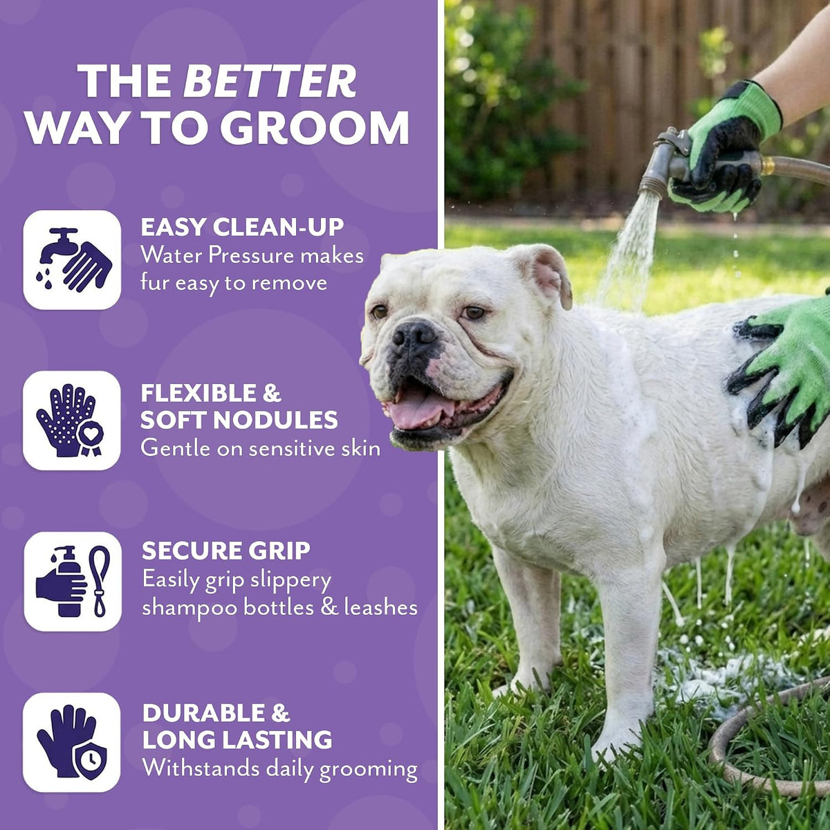 H HANDSON Pet Grooming Gloves - Patented #1 Ranked, Award Winning Shedding, Bathing, & Hair Remover Gloves - Gentle Brush for Cats, Dogs, and Horses (Grey, X-Large)