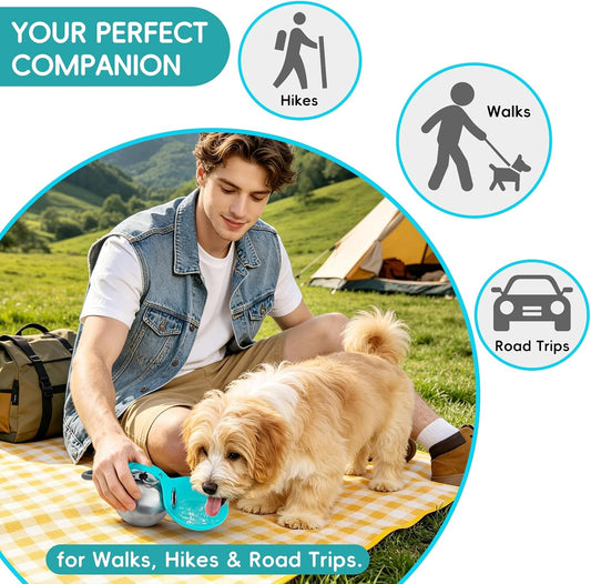 2 in 1 Portable Dog Water Bottle, 10oz Stainless Steel Leak Proof Pet Water Bottle with Foldable Silicone Bowl, Outdoor Travel Water Bottle for Dogs Walking Hiking Camping, 2 Pack Pink