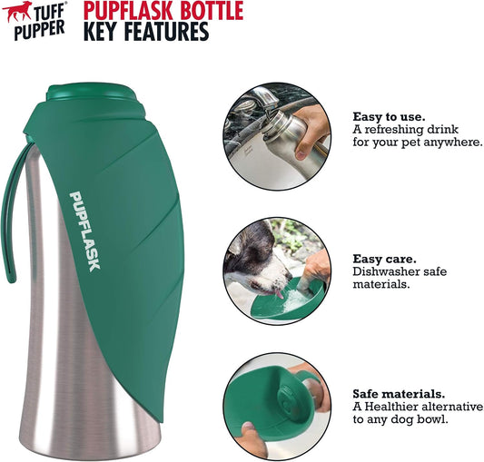 PupFlask Large Dog Water Bottle, Portable Stainless Steel Travel Bowl