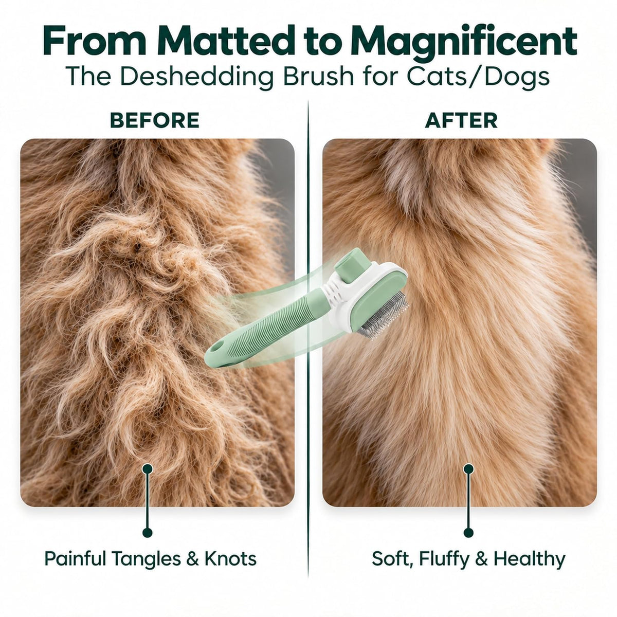 Premium Deshedding Slicker Brush for Cats & Dogs Grooming – Detangles Knots & Mats, Skin-Gentle Rounded Tips, Flexible Neck Reduces Wrist Fatigue, One-Click Fur Release, Medium & Long Hair
