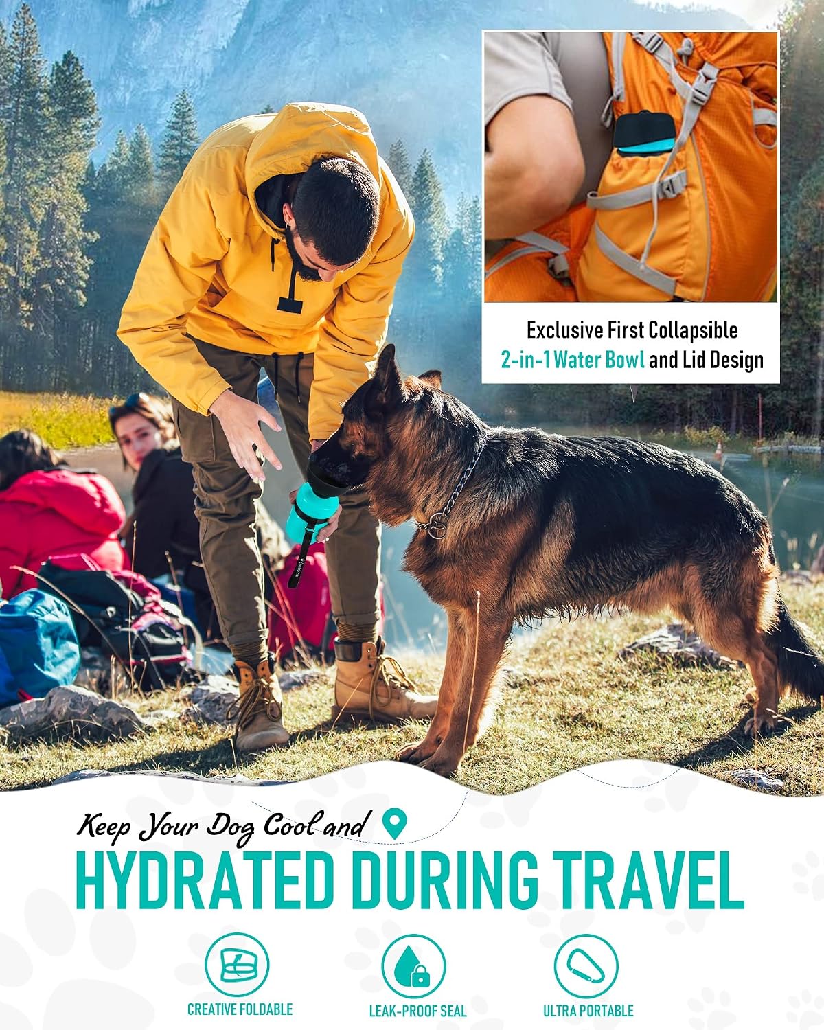 lesotc Dog Water Bottle, Portable Water Dispenser with Bowl, Leak Proof Pet Travel Squeeze Bottle, Puppy Essentials Dog Stuff Accessories for Outdoor Walking, Hiking, Camping