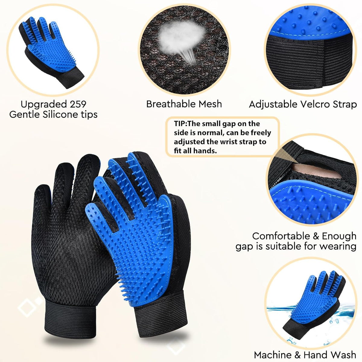 Cat Grooming Glove Brush 2-Pack, Pet Hair Remover Tool