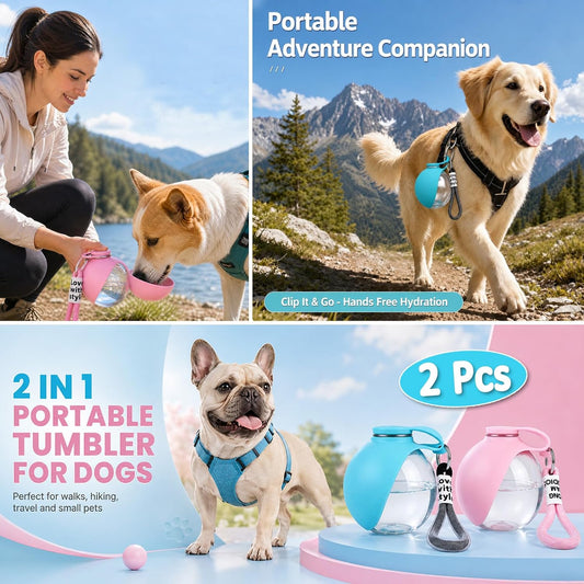 2 Pack Portable Dog Water Bottle with Collapsible Silicone Bowl