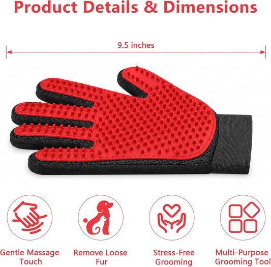 Pet Hair Removal Glove with Silicone Tips for Cat&Dog,1 Pair,Red