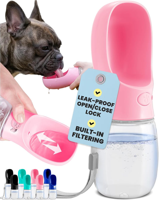 MalsiPree On the Go Dog Water Bottle - 12 oz Pink, Leak-Proof