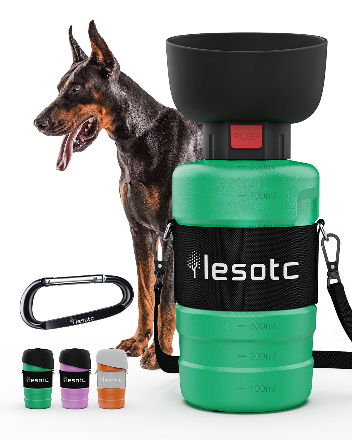 lesotc Dog Water Bottle, Portable Water Dispenser with Bowl, Leak Proof Pet Travel Squeeze Bottle, Puppy Essentials Dog Stuff Accessories for Outdoor Walking, Hiking, Camping