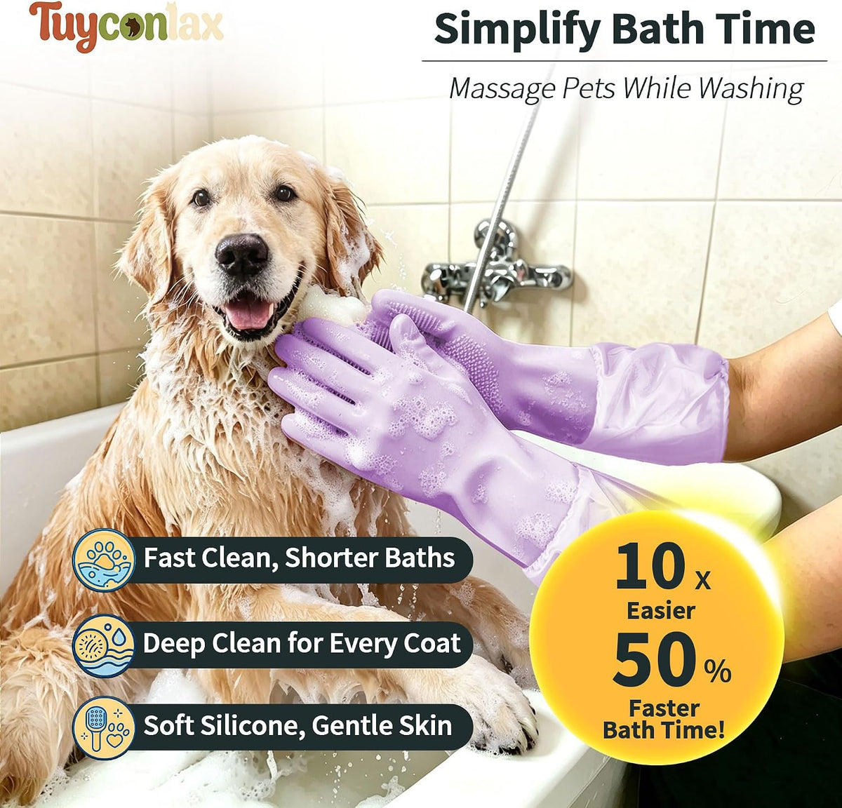 Long Sleeve Dog & Cat Washing Gloves, Pet Bathing Grooming Tool