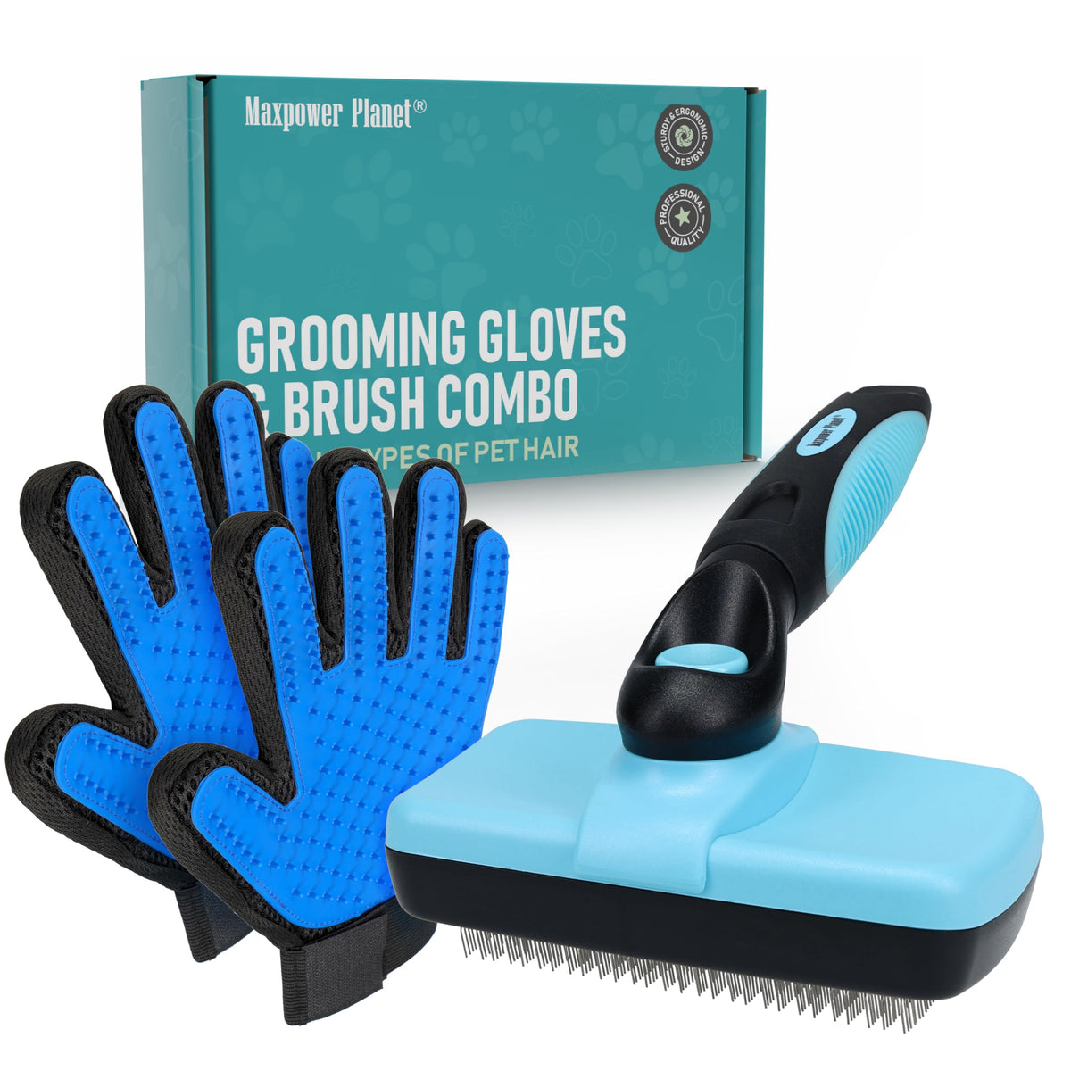 Maxpower Planet Hair Brush - Double Sided Shedding, Dematting Undercoat Rake for Dogs and Cats - Extra Wide Dog Grooming Brush, Reduce Shedding by 95%, Turquoise