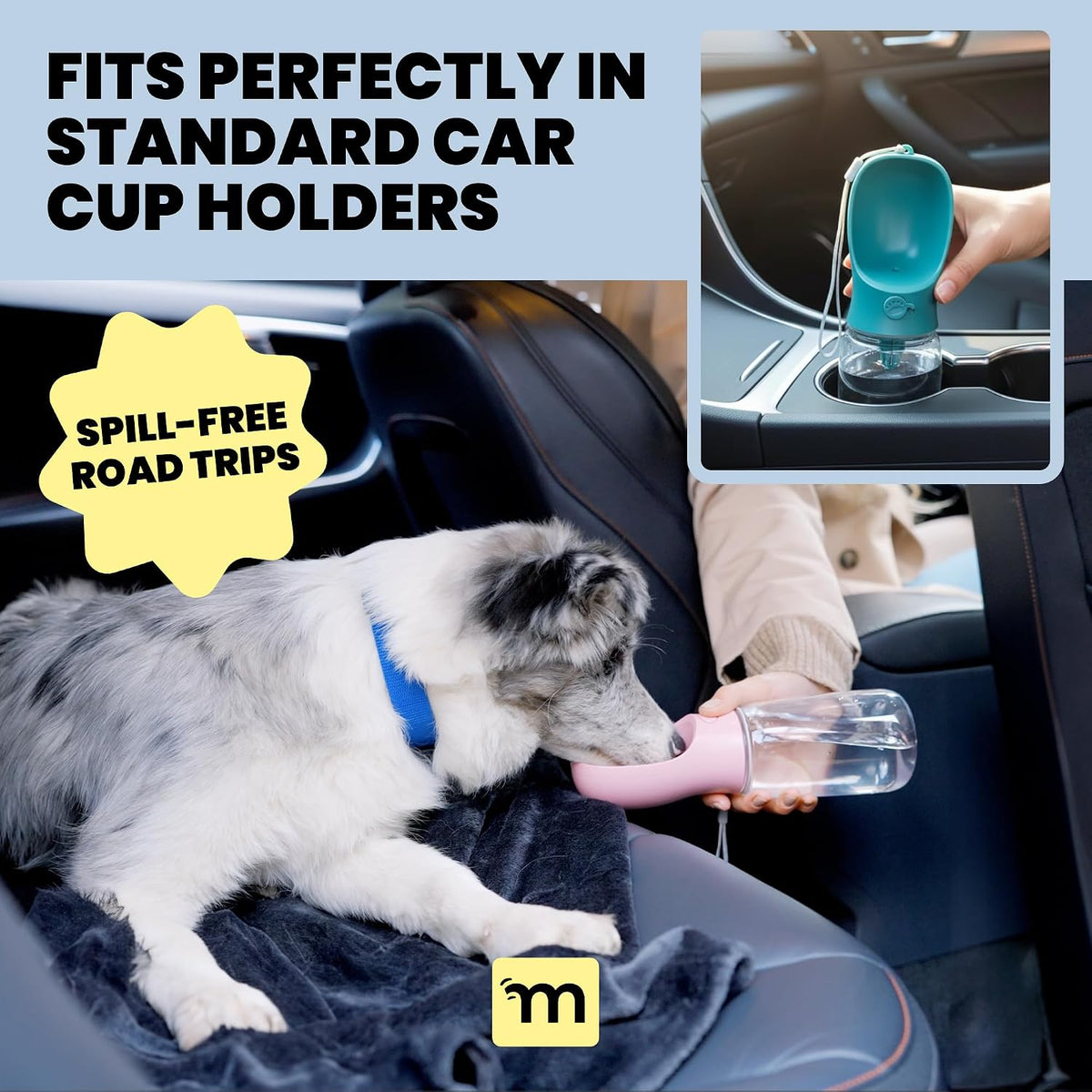 MalsiPree On the Go Dog Water Bottle - 12 oz Pink, Leak-Proof
