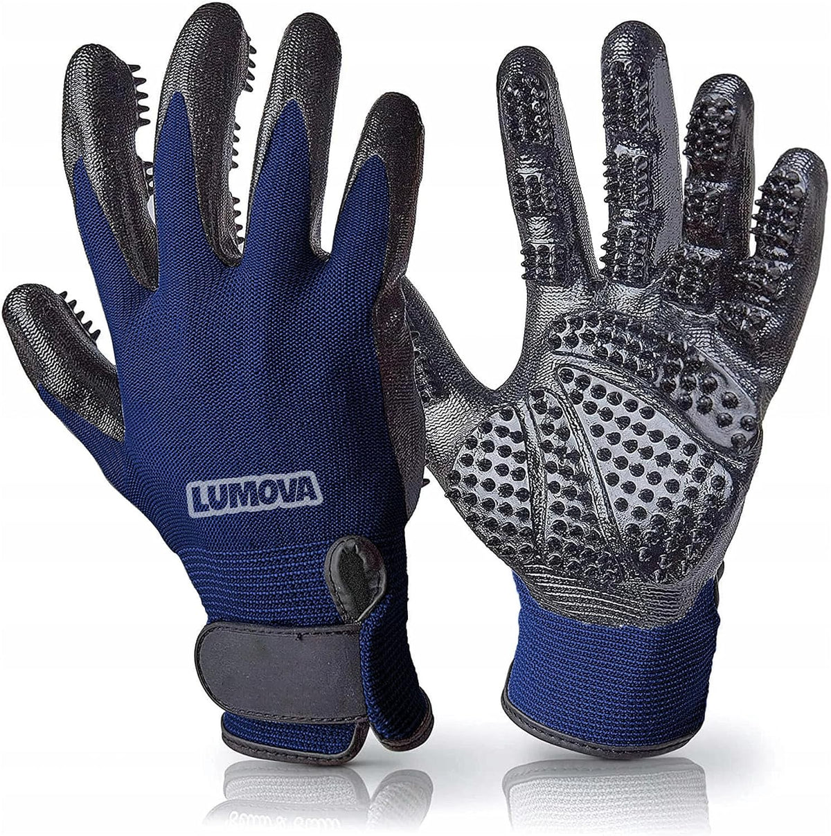 Dog Grooming Gloves – Shedding Gloves for Dogs, Cats & Horses – Pet Grooming Glove & Hair Remover – Dog Brush Glove for Bathing, Deshedding & Massage Mitt– Adjustable Fit (Blue&Black)