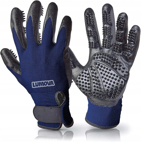 Dog Grooming Gloves – Shedding Gloves for Dogs, Cats & Horses – Pet Grooming Glove & Hair Remover – Dog Brush Glove for Bathing, Deshedding & Massage Mitt– Adjustable Fit (Blue&Black)