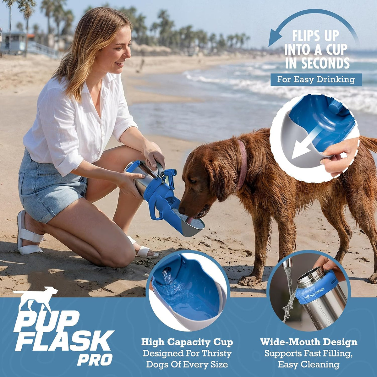 PupFlask Pro Portable Insulated Dog Water Bottle, Stainless Steel Bowl