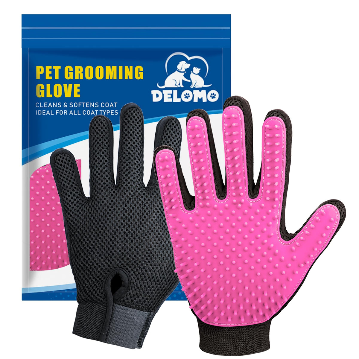 Pet Hair Removal Glove with 255 Silicone Tips for Dogs & Cats, 1 Pair Black