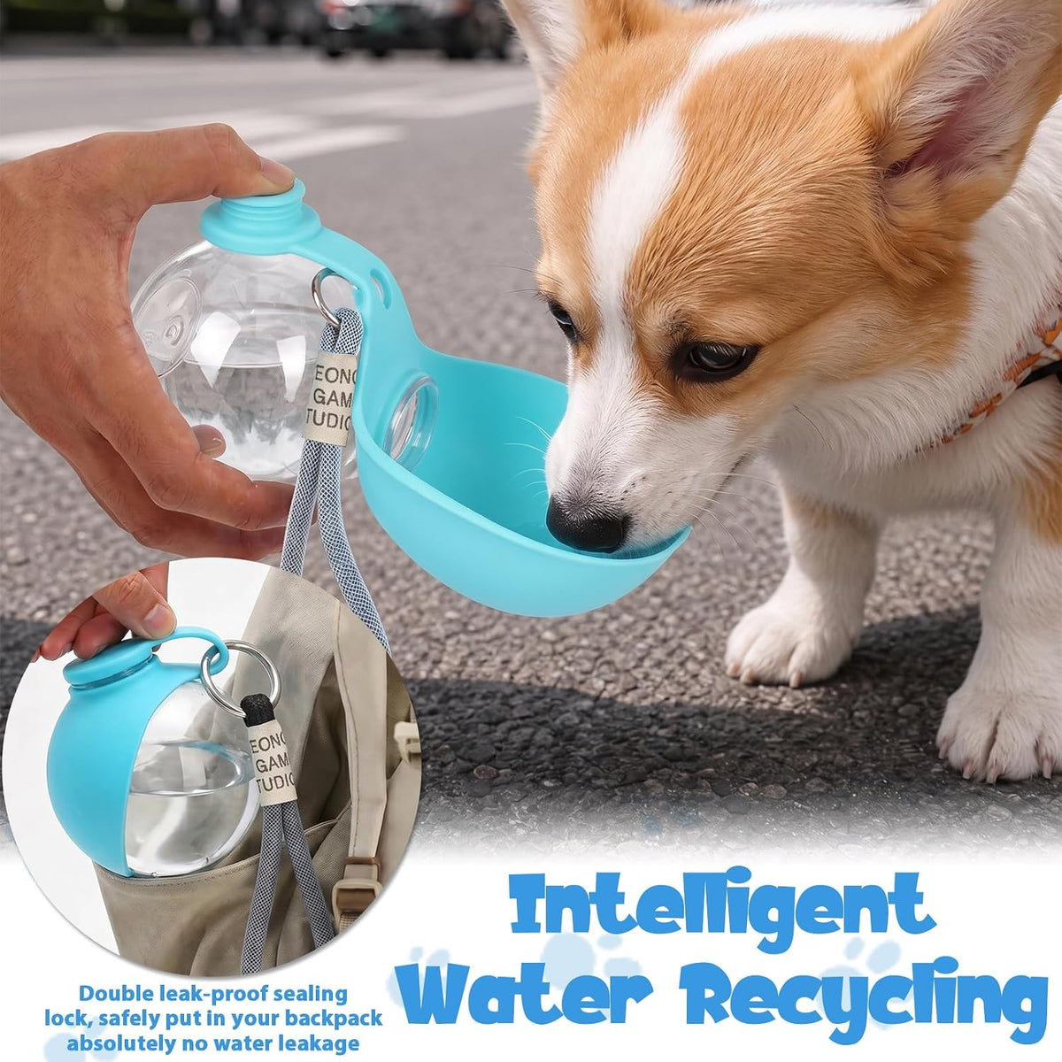 2PACK 2 in 1 Portable Dog Water Bottle with Silicone Bowl 10oz, Plastic