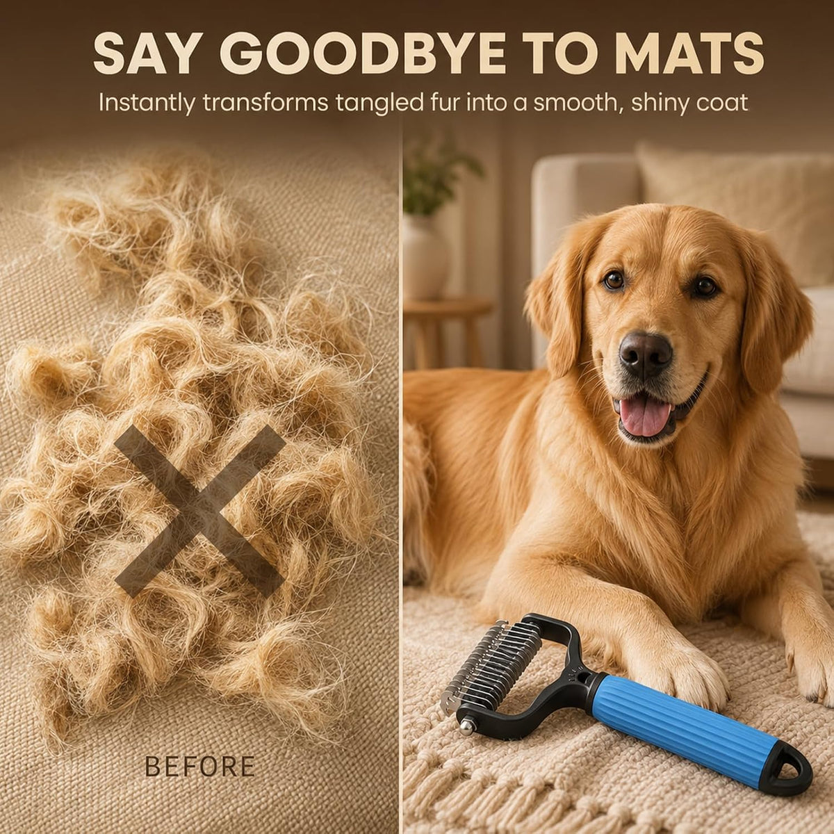 2PCS Pet Grooming Brush,Double Sided Undercoat Rake & Dematting Comb For Dogs And Cats,Deshedding Dog Brush Removes Tangles Knots and Loose Fur For Medium Long Haired Breeds(Large)