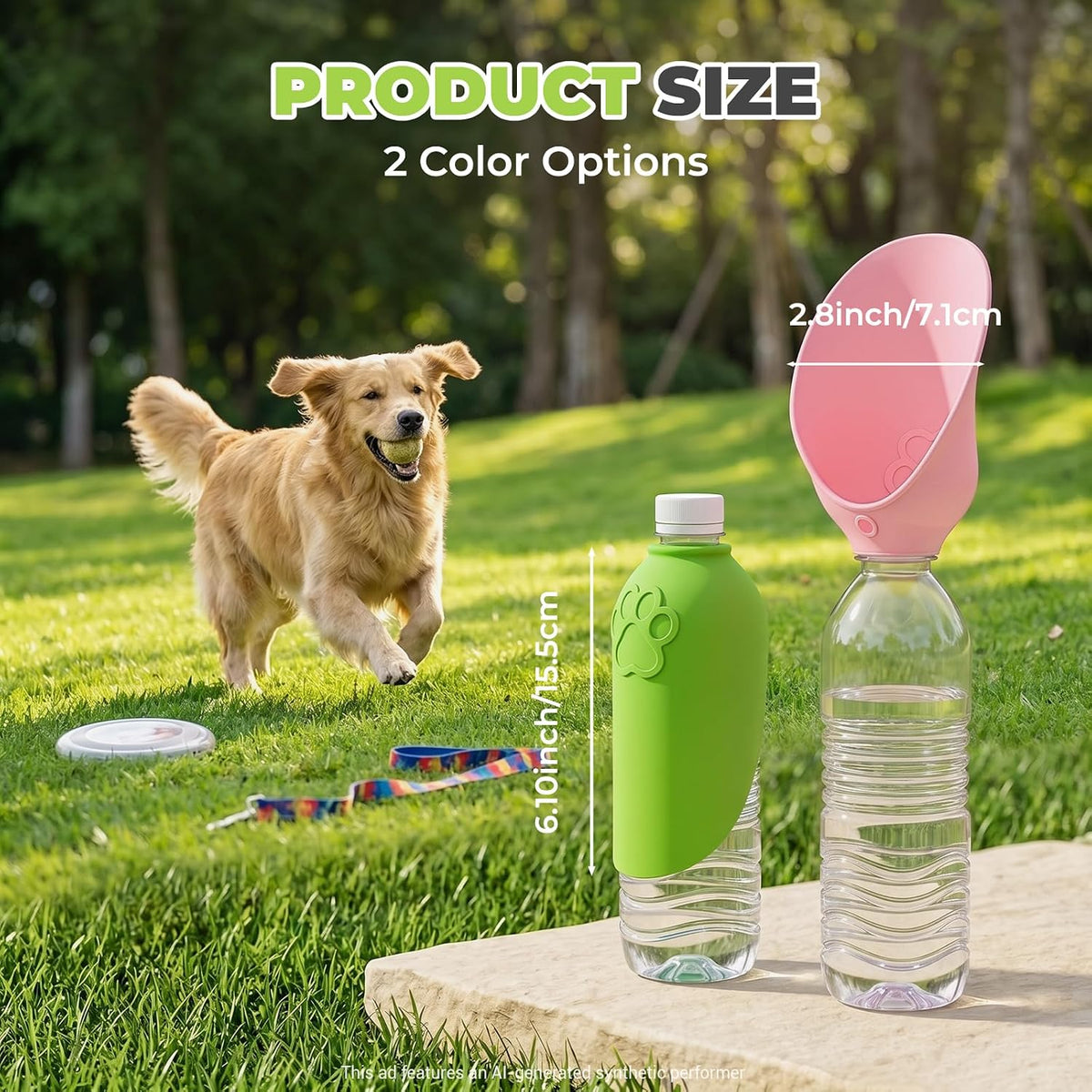 Dog Portable Water Bottle,Foldable Dog Water Bowl for Walks，Green