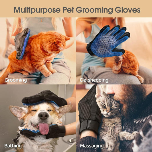 Enhanced Pet Grooming Gloves – Gentle Deshedding Brush for Dogs, Cats & Horses with Long or Short Hair – 1 Pair (Blue) for Efficient Hair Removal & Massage
