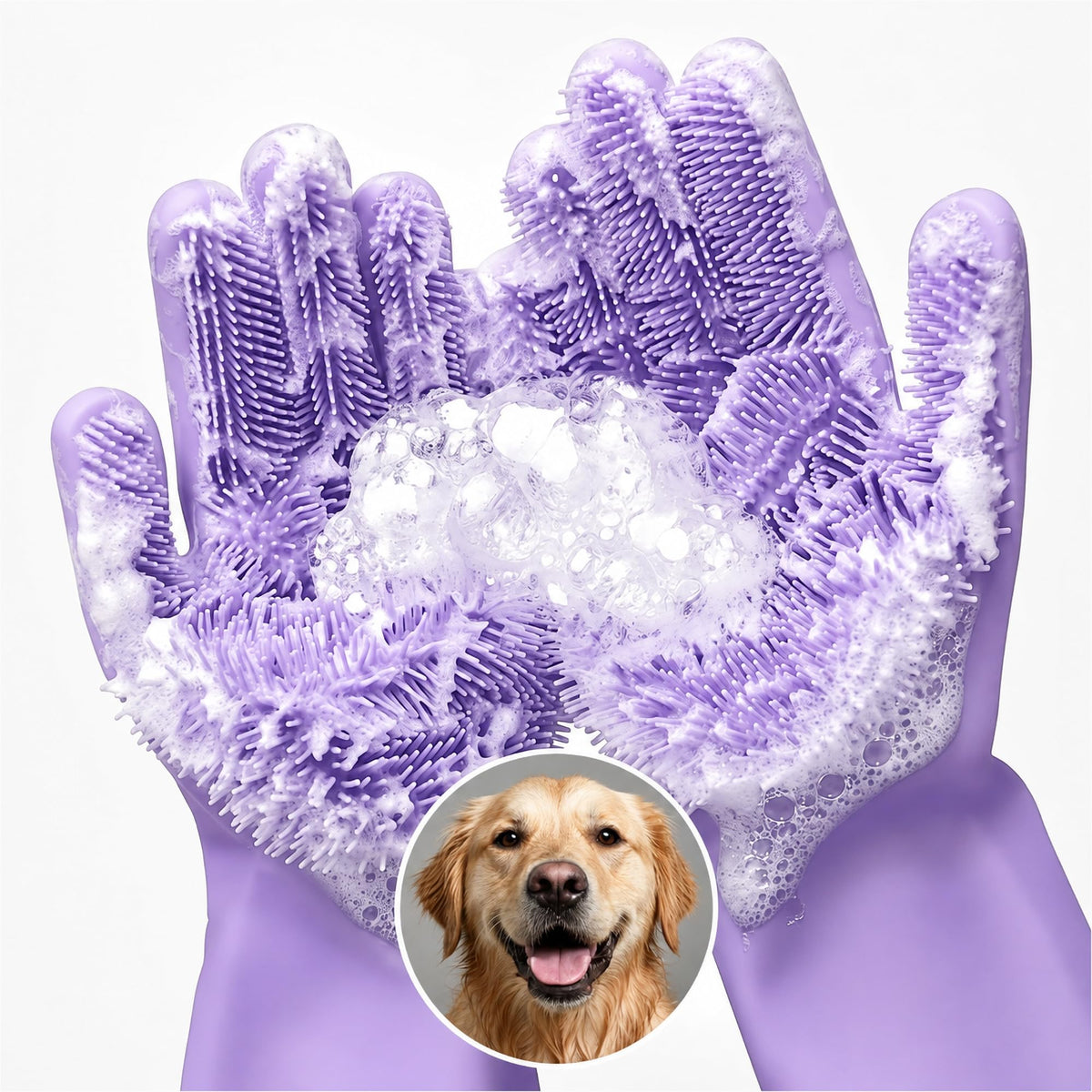 Cat and Dog Washing Gloves, 1 Pair, 11.6 in, Soft Silicone (Black)
