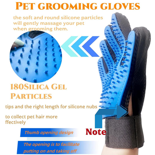Pet Grooming Glove – 2-Pack Blue Deshedding & Massage Mitts for Dogs & Cats | Gentle Hair Remover, Tangle & Dirt Cleaning | Comfortable Breathable Design for All Pet Hair Types