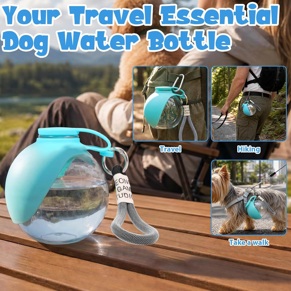 2PACK 2 in 1 Portable Dog Water Bottle with Silicone Bowl 10oz, Plastic