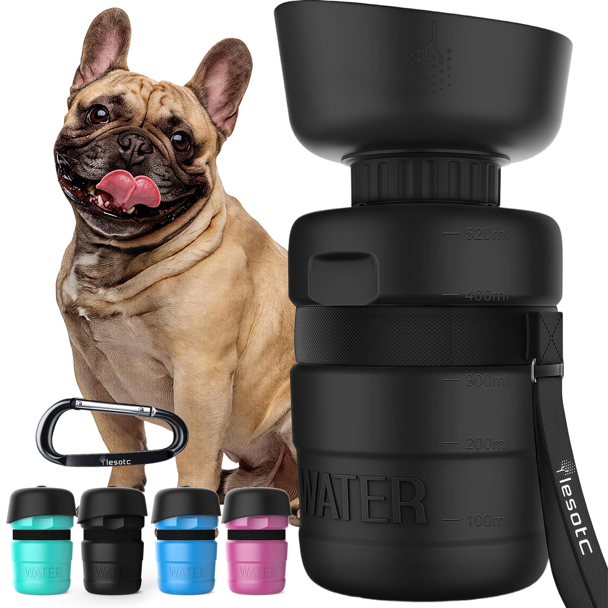 lesotc Dog Water Bottle, Portable Pet Dispenser with Water Bowl, Leak Proof Pet Travel Squeeze Bottle, Puppy Essentials Dog Stuff Accessories for Outdoor Walking, Hiking, Camping