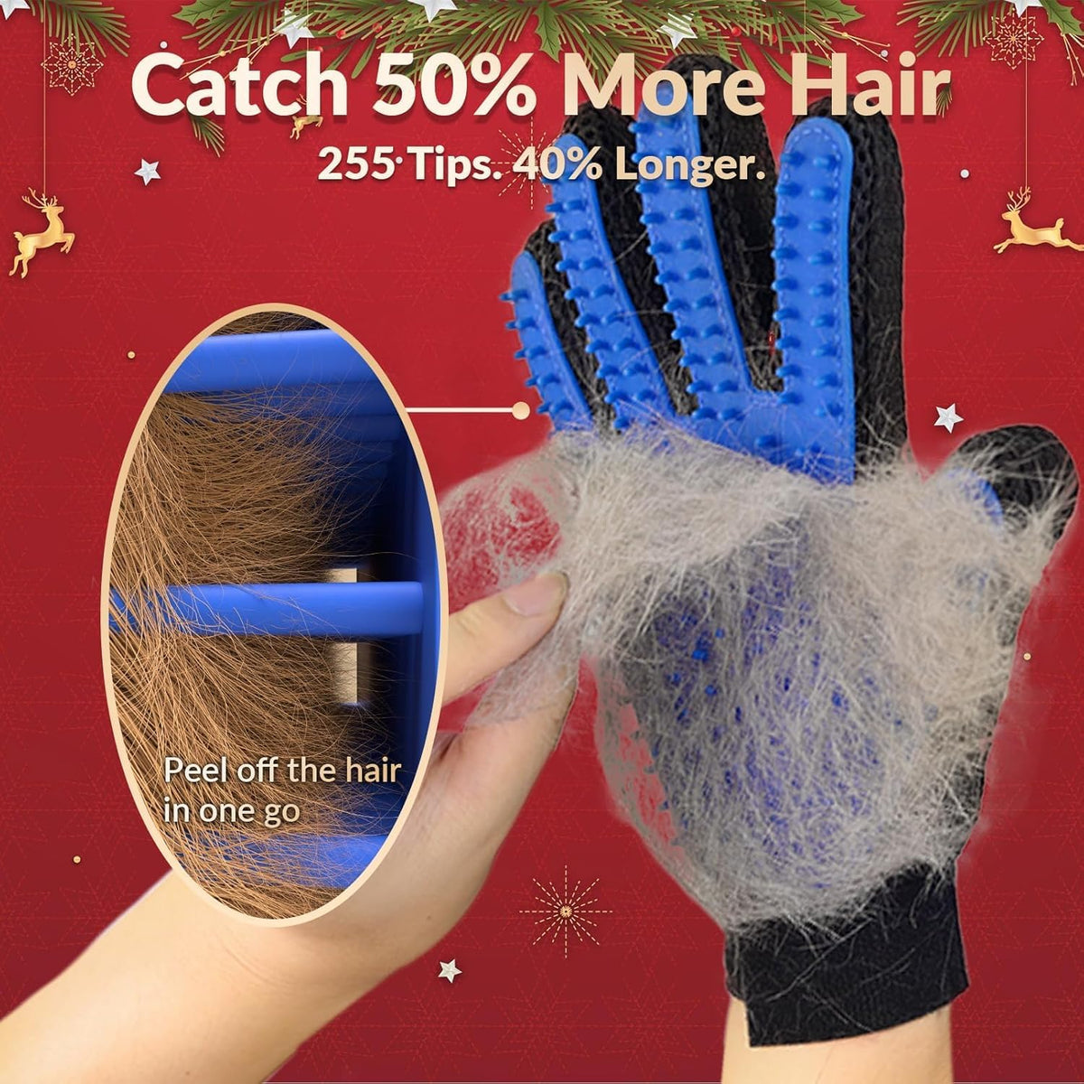 Enhanced Pet Grooming Gloves – Gentle Deshedding Brush for Dogs, Cats & Horses with Long or Short Hair – 1 Pair (Blue) for Efficient Hair Removal & Massage