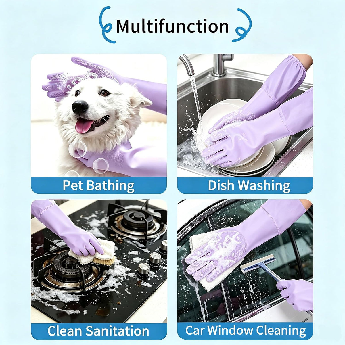 Long Sleeve Dog & Cat Washing Gloves, Pet Bathing Grooming Tool