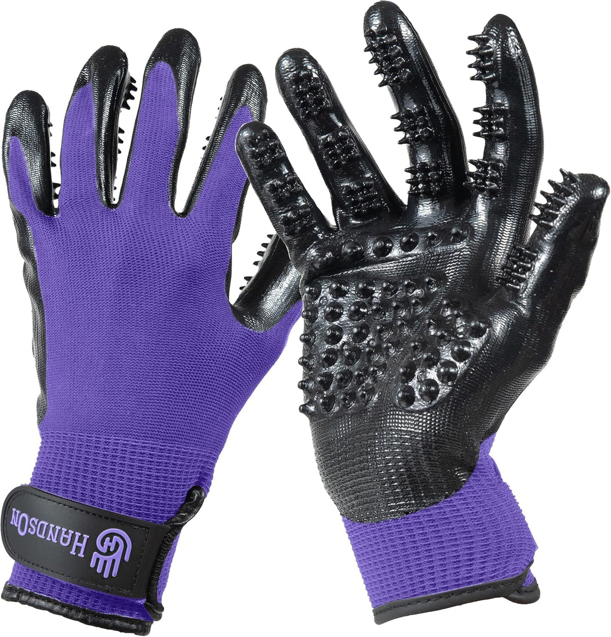 H HANDSON Pet Grooming Gloves - Patented #1 Ranked, Award Winning Shedding, Bathing, & Hair Remover Gloves - Gentle Brush for Cats, Dogs, and Horses (Grey, X-Large)