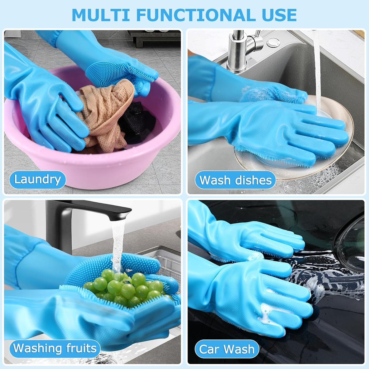 Dog washing gloves | Pet grooming gloves | Extra Long Arms 17.3in (blue)