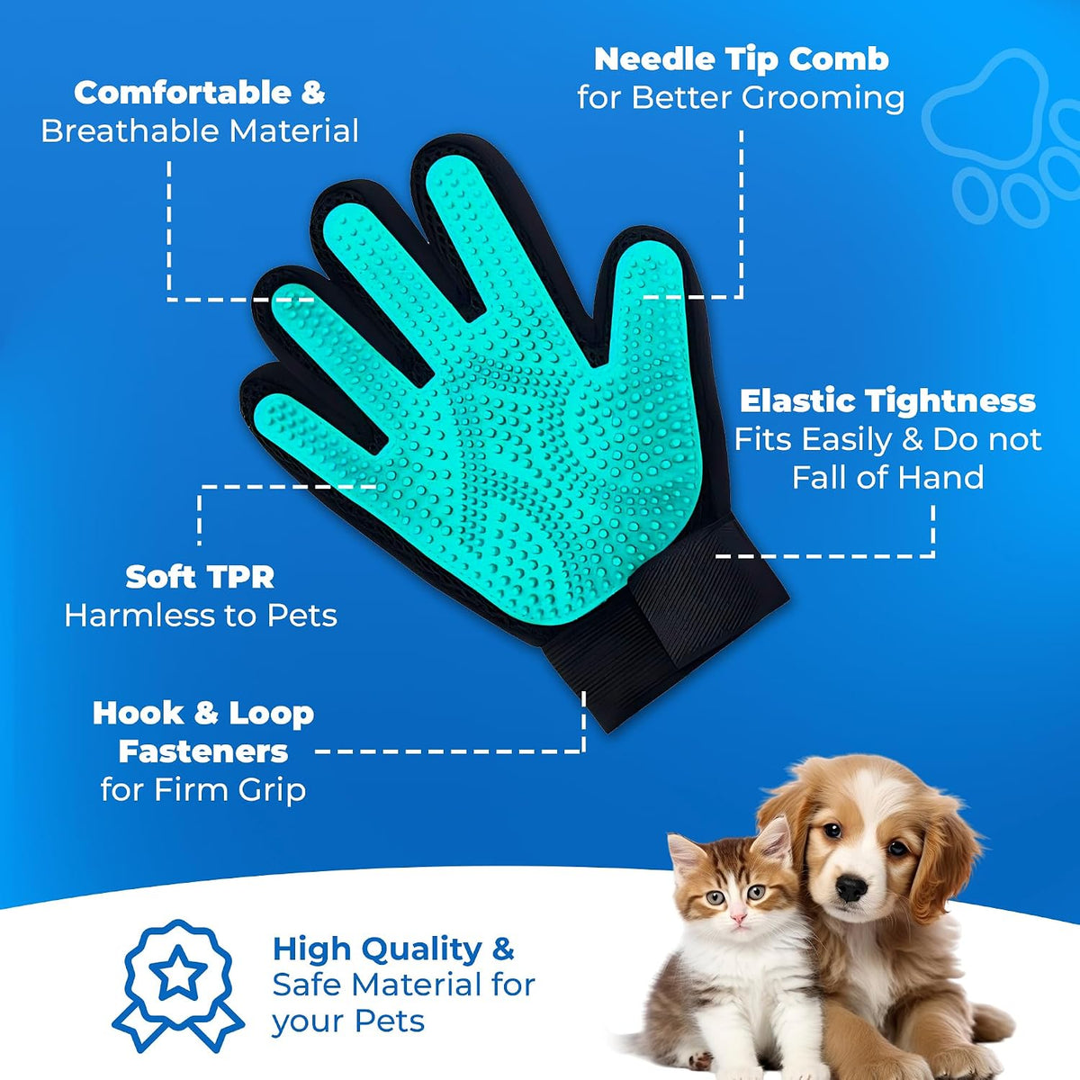 Pet Hair Removal Glove for Dogs & Cats – Dog Grooming Gloves for Shedding, Pet Hair Remover Glove – Pet Grooming Gloves, Cat Grooming Gloves & Cat Brush Glove – Dog Bath and Washing Gloves