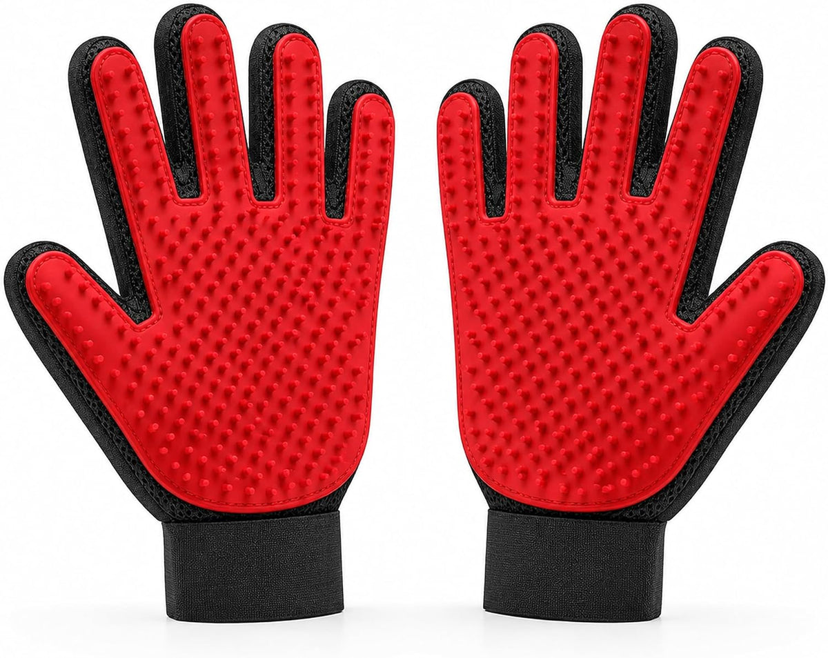 Pet Hair Removal Glove with Silicone Tips for Cat&Dog,1 Pair,Red