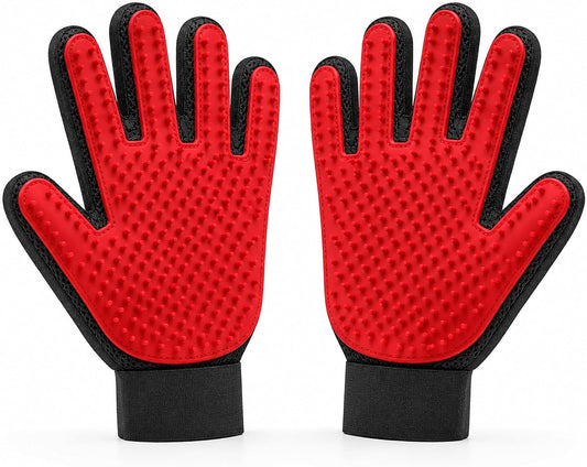 Pet Hair Removal Glove with Silicone Tips for Cat&Dog,1 Pair,Red