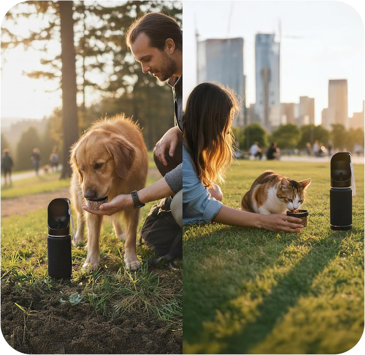 Mon Chateau 14oz Portable Dog Water Bottle with 4 oz Snack Storage, Double Walled Stainless Steel Body, Leak-Proof, Dishwasher Safe Pet Travel Bottle for Dogs, Cats & Outdoor Use, White