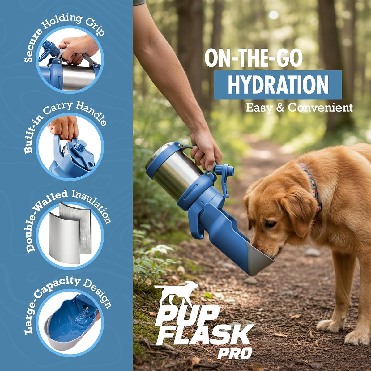 PupFlask Pro Portable Insulated Dog Water Bottle, Stainless Steel Bowl