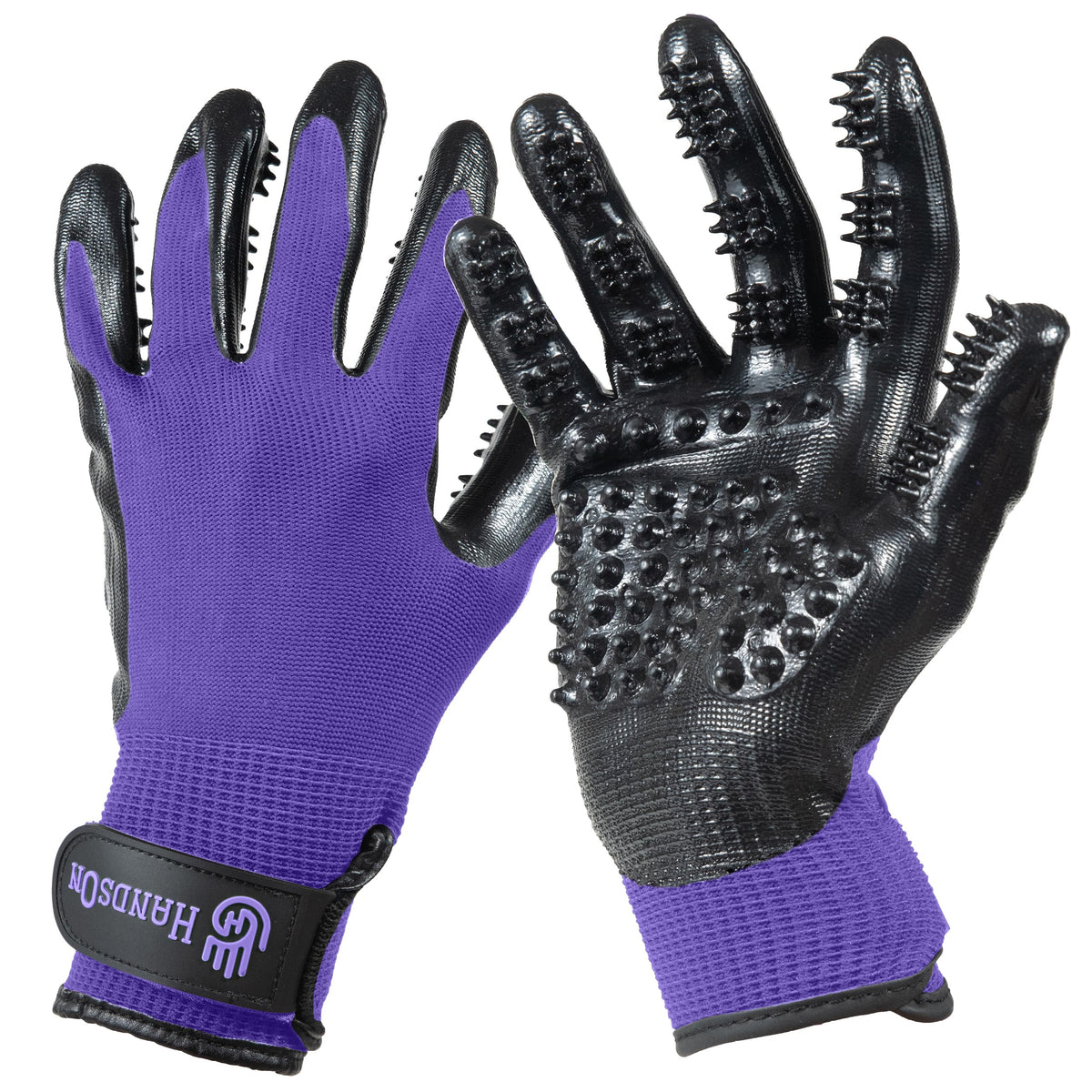 H HANDSON Pet Grooming Gloves - Patented #1 Ranked, Award Winning Shedding, Bathing, & Hair Remover Gloves - Gentle Brush for Cats, Dogs, and Horses (Black, Large)
