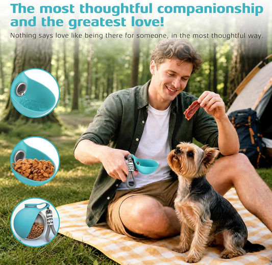 Portable Dog Water Bottle for Walking, 10oz Stainless Steel Pet Water Dispenser with Foldable Silicone Bowl, Leak-Proof Puppy Water Bottle for Small Dogs&Cats,Travel Hiking Outdoor Use(Blue Bow Print)