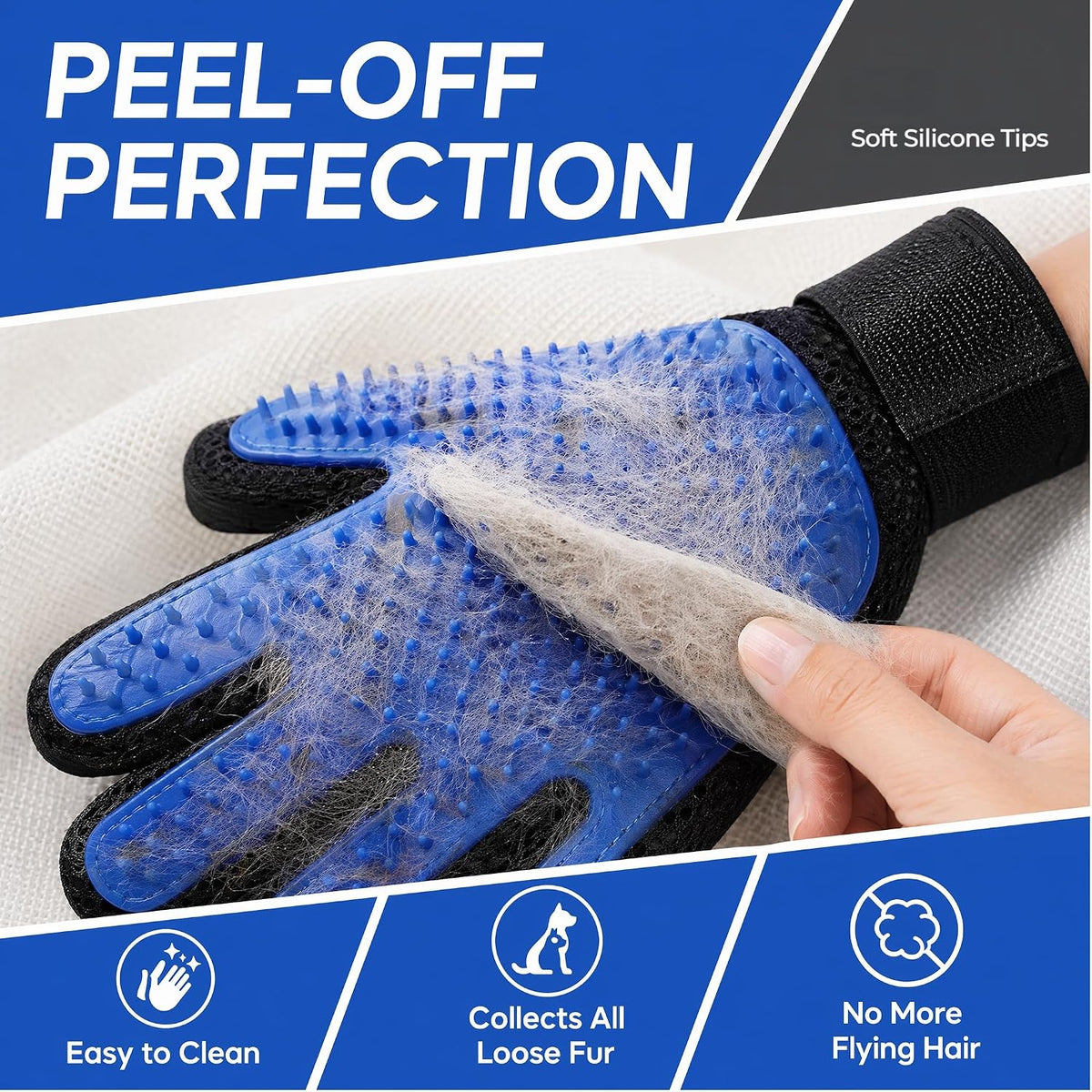 Pet Hair Remover, Pet Grooming Gloves for Dogs & Cats, Cat Grooming & Dog Bath Glove, Gentle Deshedding Brush Mitt for Long, Short or Curly Hair, Adjustable Five-Finger Massage Design,1 Pack