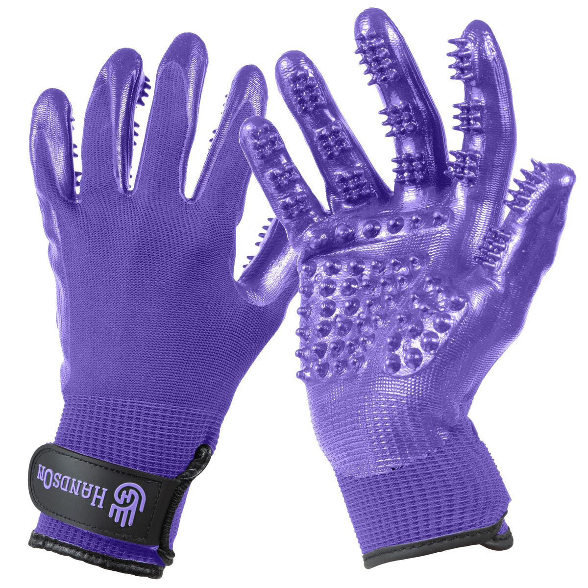 H HANDSON Pet Grooming Gloves - Patented #1 Ranked, Award Winning Shedding, Bathing, & Hair Remover Gloves - Gentle Brush for Cats, Dogs, and Horses (Black, Large)