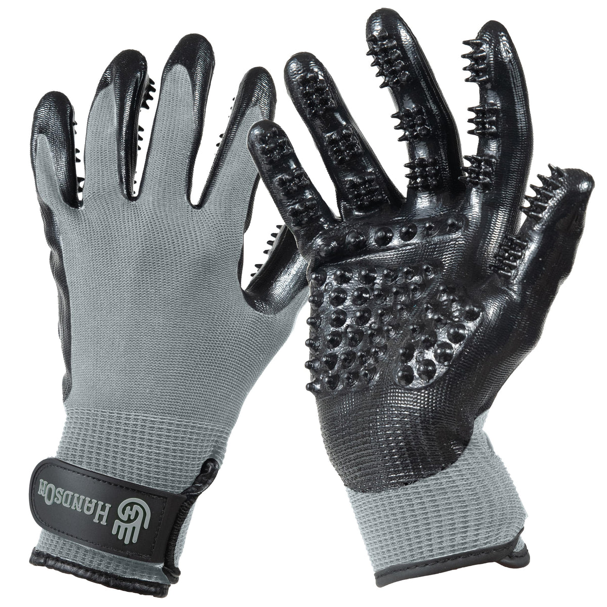 H HANDSON Pet Grooming Gloves - Patented #1 Ranked, Award Winning Shedding, Bathing, & Hair Remover Gloves - Gentle Brush for Cats, Dogs, and Horses (Grey, X-Large)