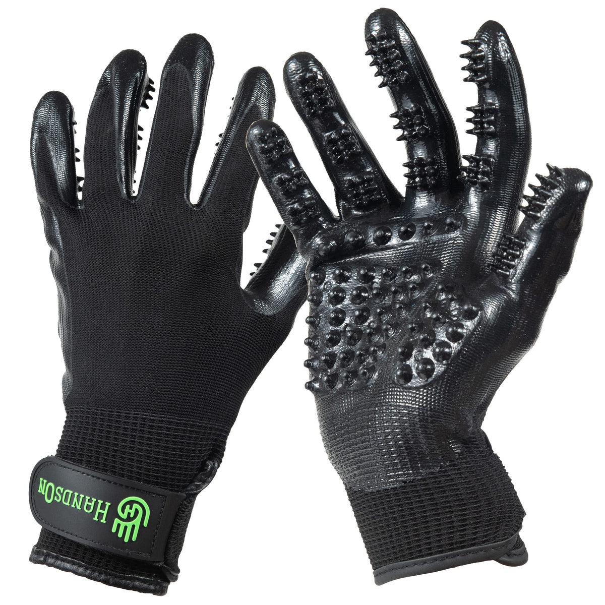 H HANDSON Pet Grooming Gloves - Patented #1 Ranked, Award Winning Shedding, Bathing, & Hair Remover Gloves - Gentle Brush for Cats, Dogs, and Horses (Black, Large)